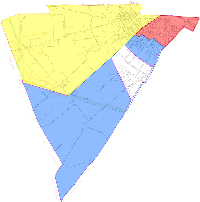 Mappa delle vie con evidenziate le zone